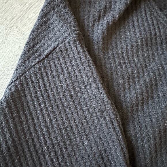 Style & Co Womens Waffle Knit Tie Front Top Size Medium Black Button Down - Picture 2 of 5